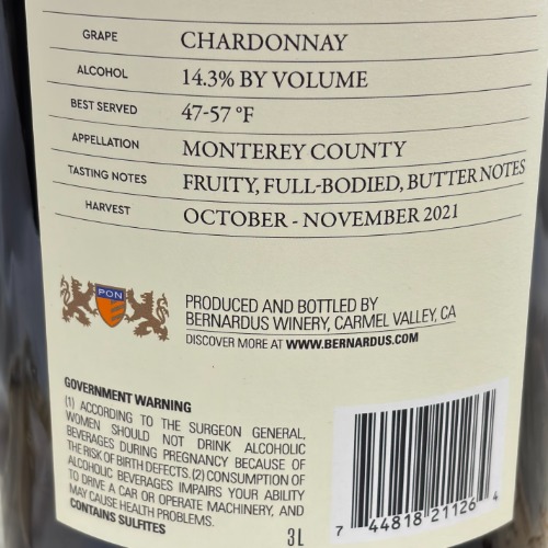 Bernardus Chardonnay 3L  I  Van HAL Wijn Oisterwijk